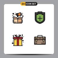 conjunto de pictogramas de 4 colores planos de línea de llenado simple de administración caja de navidad bolsa de seguridad elementos de diseño vectorial editables vector