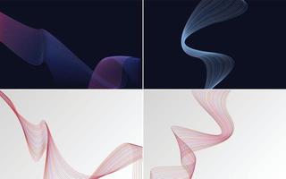 Set of 4 geometric wave pattern background Abstract waving line vector