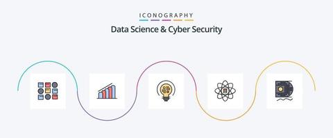 Data Science And Cyber Security Line Filled Flat 5 Icon Pack Including scince. dollar. data. data scince. data vector