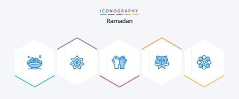 Ramadan 25 Blue icon pack including quran. book. month. salat. prayer vector