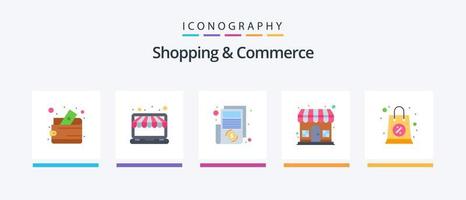 Shopping And Commerce Flat 5 Icon Pack Including storehouse. shop. store. outlet. paper. Creative Icons Design vector