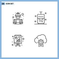 Set of 4 Modern UI Icons Symbols Signs for builder blackboard labour travel business report Editable Vector Design Elements