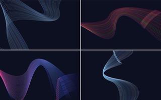 Set of 4 geometric wave pattern background Abstract waving line vector