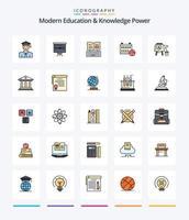 paquete de iconos llenos de 25 líneas de educación moderna creativa y poder del conocimiento, como en línea. educación. llave. fecha. calendario vector