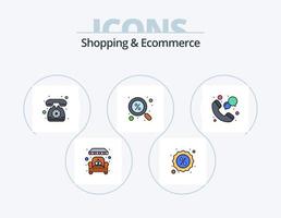 paquete de iconos llenos de línea de compras y comercio electrónico 5 diseño de iconos. seguridad. chaqueta. espacio. cesta. carro vector