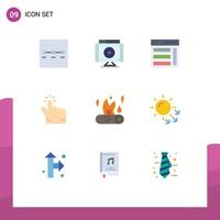 Flat Color Pack of 9 Universal Symbols of bonfire hand communication finger user Editable Vector Design Elements