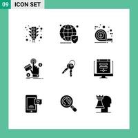 Set of 9 Vector Solid Glyphs on Grid for web pay secure click scale Editable Vector Design Elements