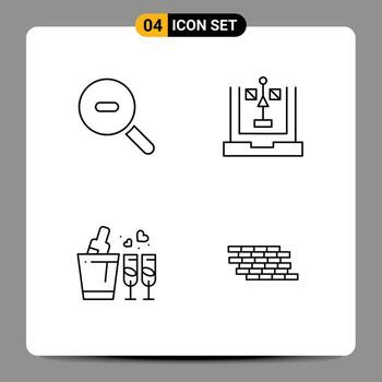 4 User Interface Line Pack of modern Signs and Symbols of search glass coding flowchart wedding Editable Vector Design Elements