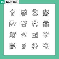 Pictogram Set of 16 Simple Outlines of diploma processing draft workshop project Editable Vector Design Elements