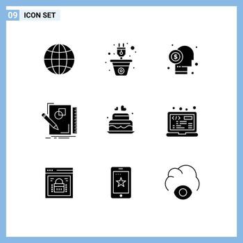 User Interface Pack of 9 Basic Solid Glyphs of geometry design broker sketching shareholder Editable Vector Design Elements