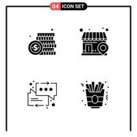 4 User Interface Solid Glyph Pack of modern Signs and Symbols of coin messages money local arrow Editable Vector Design Elements