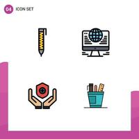 Universal Icon Symbols Group of 4 Modern Filledline Flat Colors of pen shield computer network pen Editable Vector Design Elements