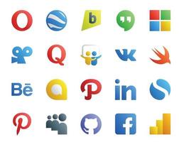 Paquete de 20 íconos de redes sociales que incluye myspace simple slideshare linkedin google allo vector