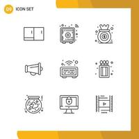 Pack of 9 creative Outlines of clock marketing analysis announce growth Editable Vector Design Elements