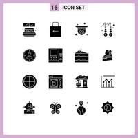 16 User Interface Solid Glyph Pack of modern Signs and Symbols of employee jewelry camera gold earring Editable Vector Design Elements