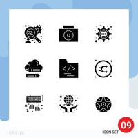 Pack of 9 creative Solid Glyphs of mix business chat file messages Editable Vector Design Elements