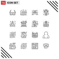 Mobile Interface Outline Set of 16 Pictograms of city party friday hat revenue Editable Vector Design Elements