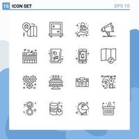 User Interface Pack of 16 Basic Outlines of sound music coins money megaphone marketing Editable Vector Design Elements