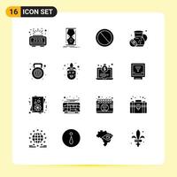 Universal Icon Symbols Group of 16 Modern Solid Glyphs of lemonades summer time food trash Editable Vector Design Elements