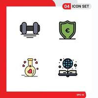 4 Universal Filledline Flat Color Signs Symbols of dumbbell love lift shield wedding Editable Vector Design Elements