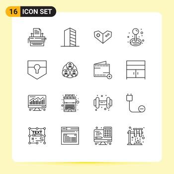 Pack of 16 Modern Outlines Signs and Symbols for Web Print Media such as key game landscape fun playstation Editable Vector Design Elements