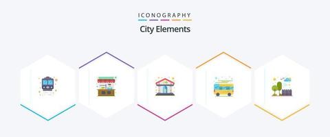 elementos de la ciudad 25 paquete de iconos planos que incluye la ciudad. transporte. mostrar. local. autobús vector