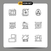 Mobile Interface Outline Set of 9 Pictograms of mechanical lotus color sauna holidays Editable Vector Design Elements