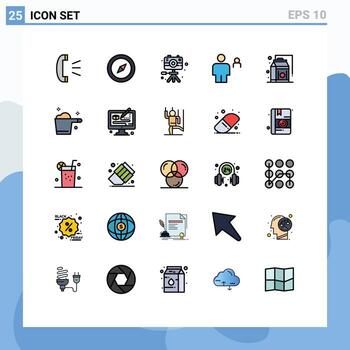 conjunto de color plano de línea llena de interfaz móvil de 25 pictogramas de elementos de diseño de vector editable de cuerpo de par de imagen de persona de supermercado