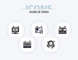 paquete de iconos llenos de línea de audio y video 5 diseño de iconos. multimedia. video. cultivo. pausa. audio vector