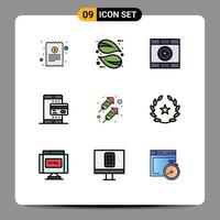 conjunto de 9 iconos de interfaz de usuario modernos símbolos signos para control de pago de cohetes tarjeta en línea elementos de diseño vectorial editables vector