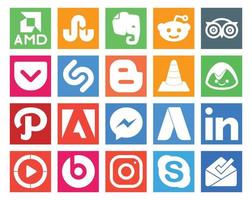 20 Social Media Icon Pack Including linkedin messenger blogger adobe basecamp vector