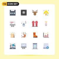 Flat Color Pack of 16 Universal Symbols of heart up socket arrows reindeer Editable Pack of Creative Vector Design Elements