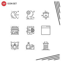 Modern Set of 9 Outlines Pictograph of communication business bathroom store building Editable Vector Design Elements