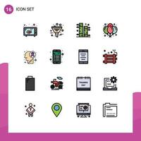 Set of 16 Modern UI Icons Symbols Signs for brain tumor night bamboo celebration balloons Editable Creative Vector Design Elements