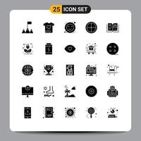 Pack of 25 creative Solid Glyphs of auto knowledge army education target Editable Vector Design Elements