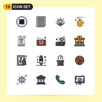 paquete de interfaz de usuario de 16 líneas básicas llenas de color plano de libro líder sol mouse computadora elementos de diseño de vectores creativos editables
