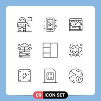 Stock Vector Icon Pack of 9 Line Signs and Symbols for cauliflower grid spotlight server hosting Editable Vector Design Elements