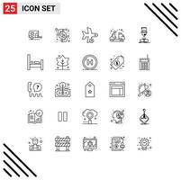 Set of 25 Modern UI Icons Symbols Signs for summer cruiser flight bike transport Editable Vector Design Elements