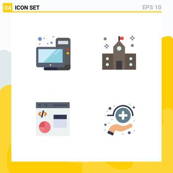 conjunto de 4 iconos de interfaz de usuario modernos signos de símbolos para la educación del monitor de codificación informática desarrollar elementos de diseño vectorial editables vector