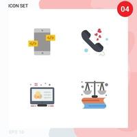 Pictogram Set of 4 Simple Flat Icons of app development adjustment mobile love control Editable Vector Design Elements