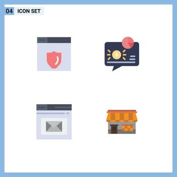 Pack of 4 creative Flat Icons of web server inbox banking message page Editable Vector Design Elements