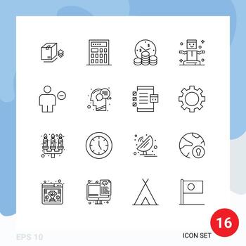 Mobile Interface Outline Set of 16 Pictograms of minus delete time body magic Editable Vector Design Elements