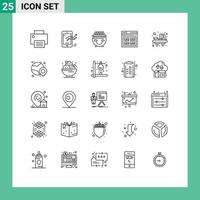 Set of 25 Modern UI Icons Symbols Signs for web internet progress pot luck Editable Vector Design Elements