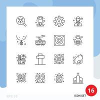 Pack of 16 Modern Outlines Signs and Symbols for Web Print Media such as fashion planner setting organizer event Editable Vector Design Elements