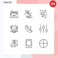 Universal Icon Symbols Group of 9 Modern Outlines of phone renewable star green energy stars Editable Vector Design Elements