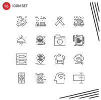 Mobile Interface Outline Set of 16 Pictograms of lump home aids party love Editable Vector Design Elements