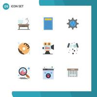 Modern Set of 9 Flat Colors and symbols such as movie capture world camera fast food Editable Vector Design Elements