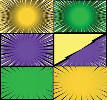 Comic book colorful frames background with halftone rays radial and dotted effects pop art style vector