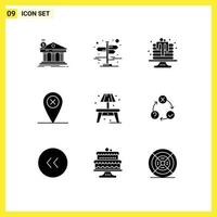 Pack of 9 creative Solid Glyphs of living location left right cross dessert Editable Vector Design Elements