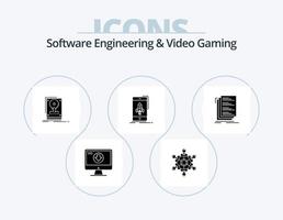 ingeniería de software y diseño de iconos del paquete de iconos de glifo de juegos de video 5. comienzo. juego. juegos. subir. disco duro vector